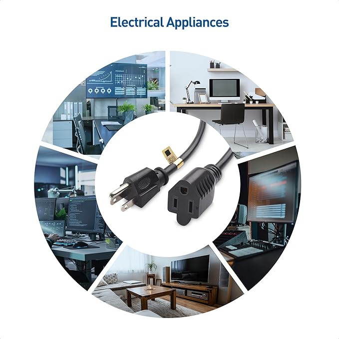 [UL Listed] Cable Matters 2-Pack 16 AWG Heavy Duty 13A Power Extension Cord - 15ft, 3 Prong Power Cord Extension, NEMA 5-15P to NEMA 5-15R, Black