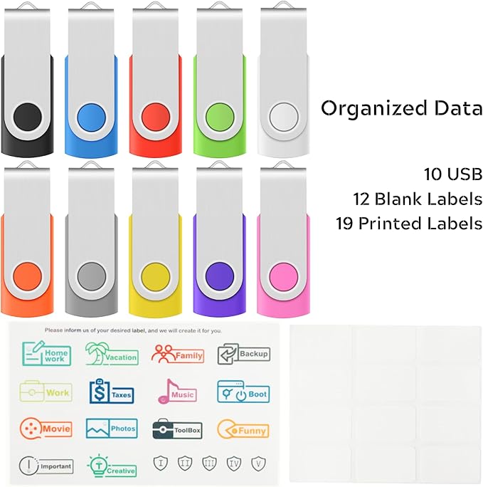 Enfain 32GB USB 2.0 Flash Drive Assorted-10-Color 10 Pack Thumb Drive for Data Storage and Distribution, User-Friendly Packaging for Back-to-School Gift, Personal Use and Office Use