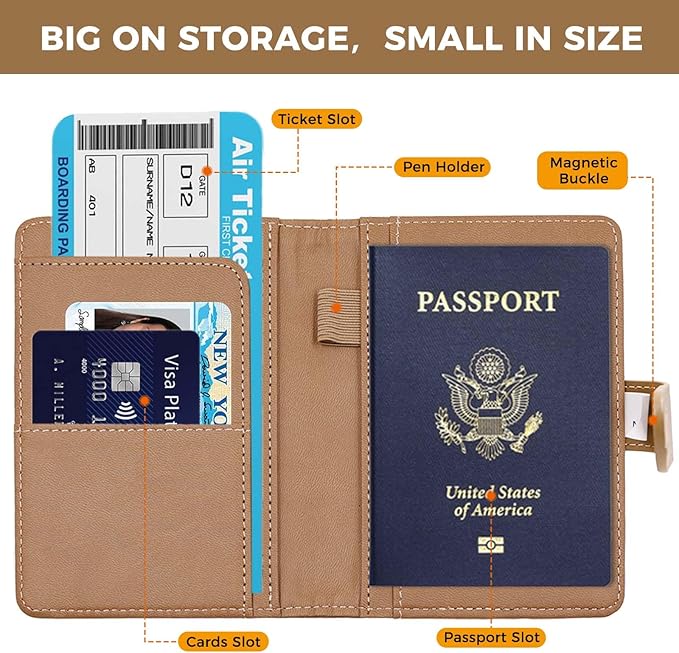 Melsbrinna Premium Leather Passport Holder Covers Case, Waterproof Rfid Blocking Travel Wallet Passport Holder with Pen Holder, Cute Passport Book for Women/Men