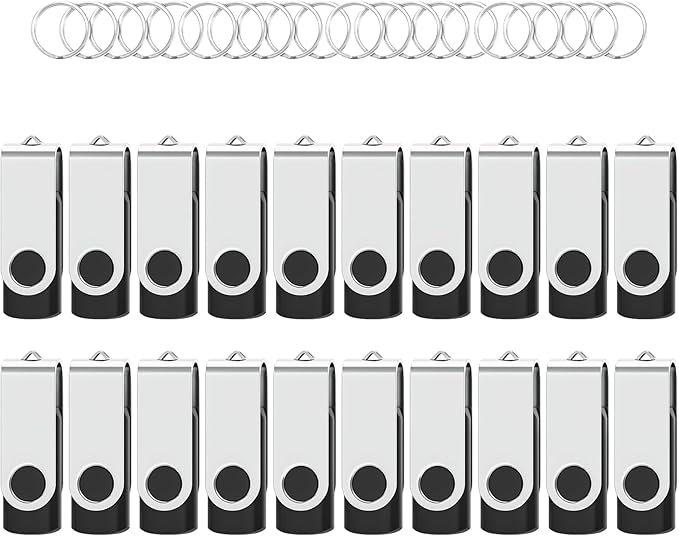 USB Flash Drives 1GB 20 Pack, Wooolken USB 2.0 Thumb Drives with Keychains Memory Stick USB Drive Pendrive for PC Laptop Computer (Black)