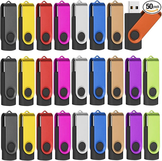 EASTBULL Flash Drives Bulk 4GB USB Thumb Drive 50 Pack USB 2.0 Memory Stick Swivel Pen Drive with Lanyard for Storage and Backup (4GB 50 Colors)
