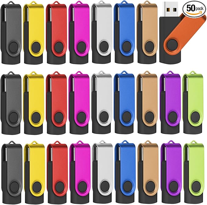EASTBULL Flash Drives Bulk 128MB USB Thumb Drive 50 Pack USB 2.0 Memory Stick Swivel Pen Drive with Lanyard for Storage and Backup (128MB 50 Colors)