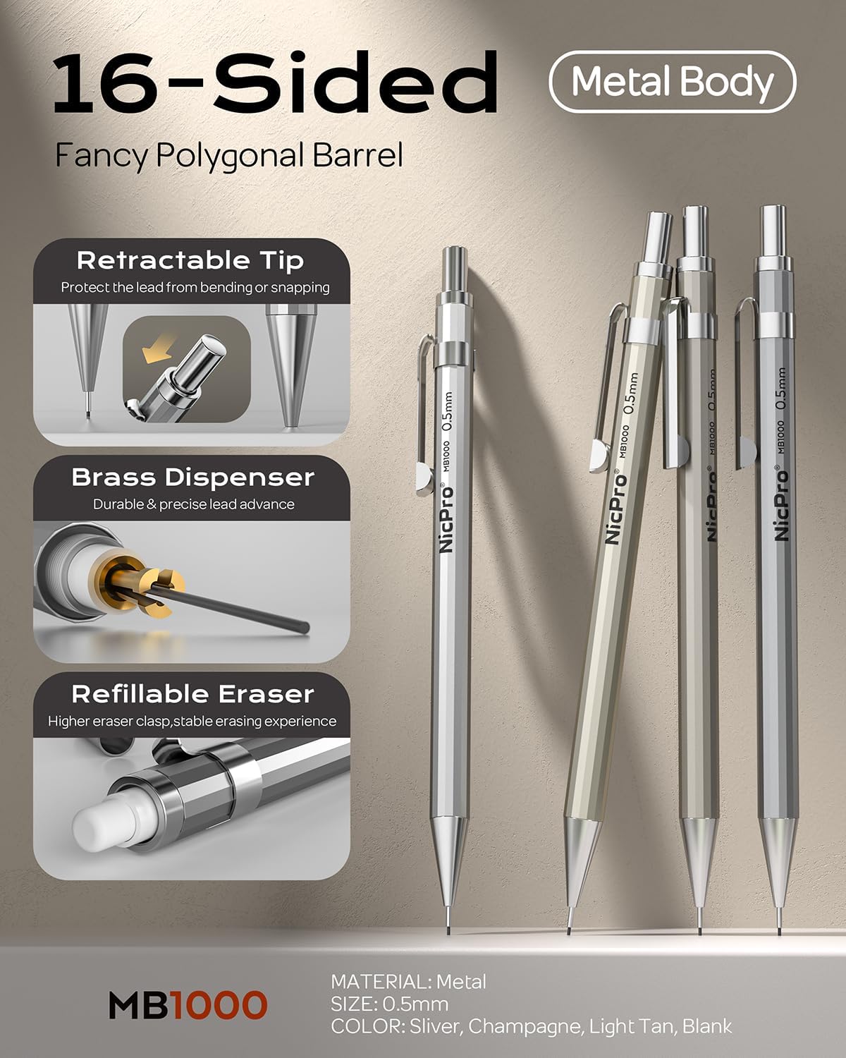 Nicpro 37PCS Art Mechanical Pencil Set, Metal Drafting Pencils 0.5 mm, 0.7 mm, 0.9 mm & 2mm Lead Pencil Holder (6B 4B 2B HB 2H 4H Colors) For Sketching Drawing With 20 Tube Lead Refills Eraser Case