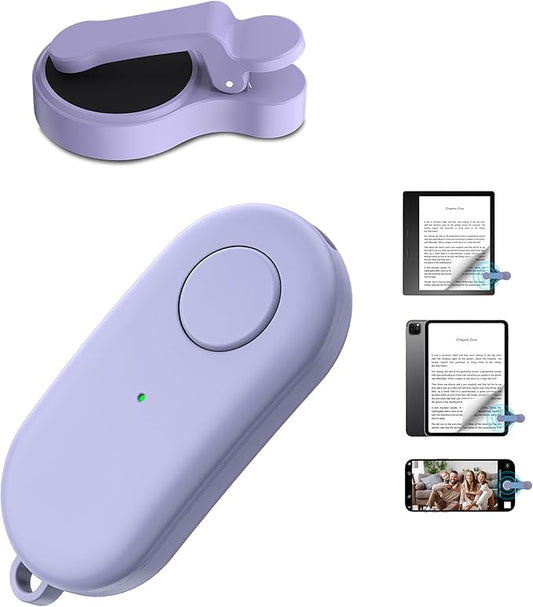 Remote Control Page Turner for Kindle Paperwhite Oasis Kobo eReaders,Kindle Clicker Page Turner Accessories for iPhone,iPad, Android Tablets Reading Novels,Camera Video Record&Shutter Selfie (Purple)