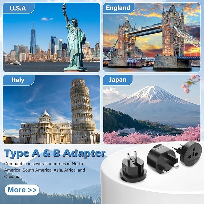 3-in-1 Travel Power Converters,International Plug Adapter,Worldwide Universal Power Adapter, All in One Travel Essentials Perfect for European US, EU, UK, AU 160 Countries,Black