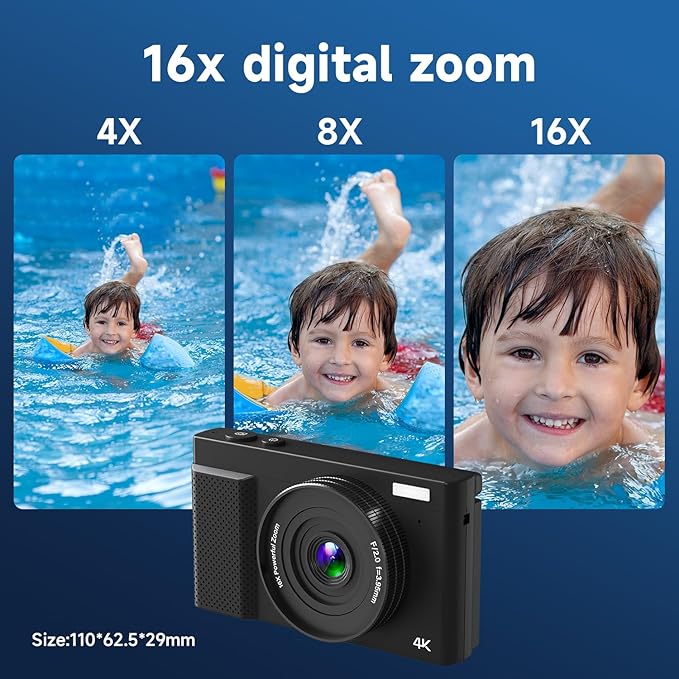 4K Digital Camera for Photography, 64MP Vlogging Video Camera for YouTube with 3'' 180°Flip Screen, 64GB Micro SD Card, 16x Digital Zoom,Point Shoot Compact Travel Vintage Cameras (Black)