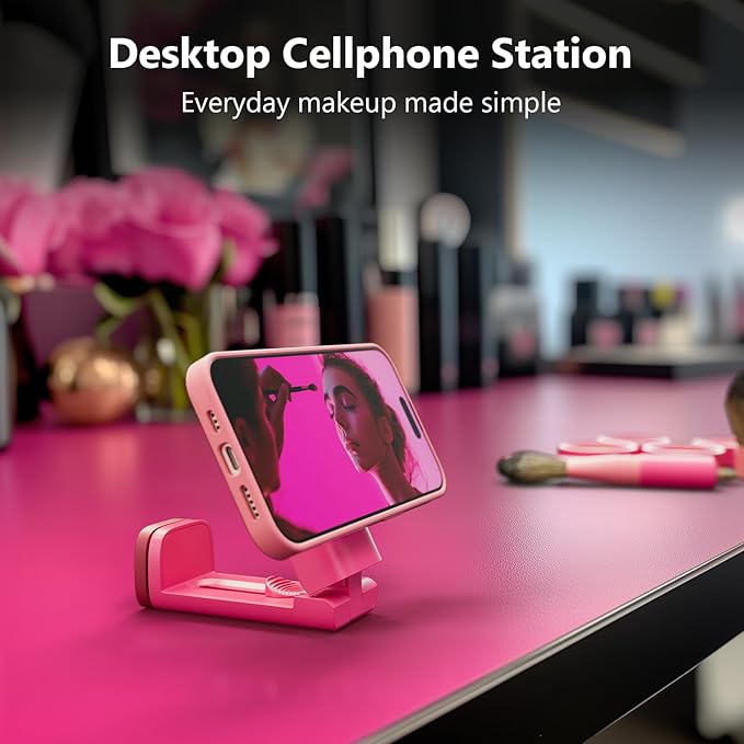 MiiKARE Travel Essentials Magnetic Airplane Phone Holder, Universal Handsfree Phone Mount for Flying with 360 Degree Rotation, Travel Must Haves Phone Stand for Desk, Tray Table, BarbiePink