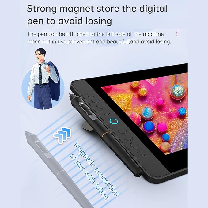 BISOFICE BT-13HDK Portable Graphics Drawing Tablet 13.3 Inch H-IPS LED Display Anti-Glare Digital Drawing Pad 16K Pressure Level Battery-Free Stylus Passive Technology 8 Customizable Shortcuts Keys