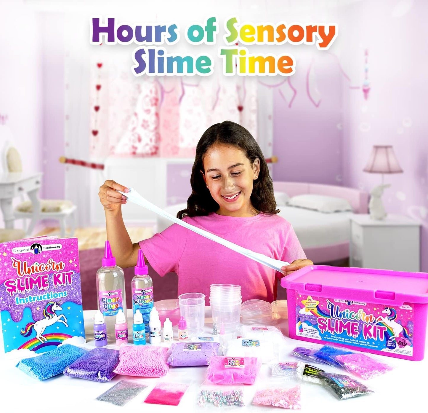 Original Stationery Unicorn Slime Kit for Girls 7 & Up – Create Amazing Glow in The Dark Slime for Kids, Kit Girl Unicorn Stationery Toy Glow Dark.