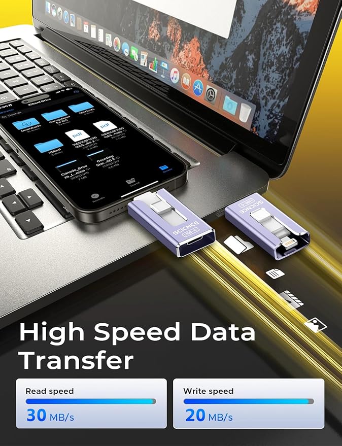 SCICNCE 512GB Flash Drive Intended for iPhone, USB Memory Stick Storage Backup for Photos Videos, Plug and Play No APP Required, Compatible with iPhone iPad Android and Computers (Purple)