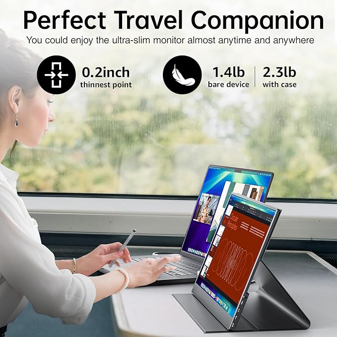 VisionOwl Portable Monitor-15.6 Inch Slim Computer Display Gaming External Monitor Full HD 1080P USB Type-C HDMI IPS Screen with Cover for Travel Laptop MacBook Surface PC PS4/PS5 Xbox VESA Mountable
