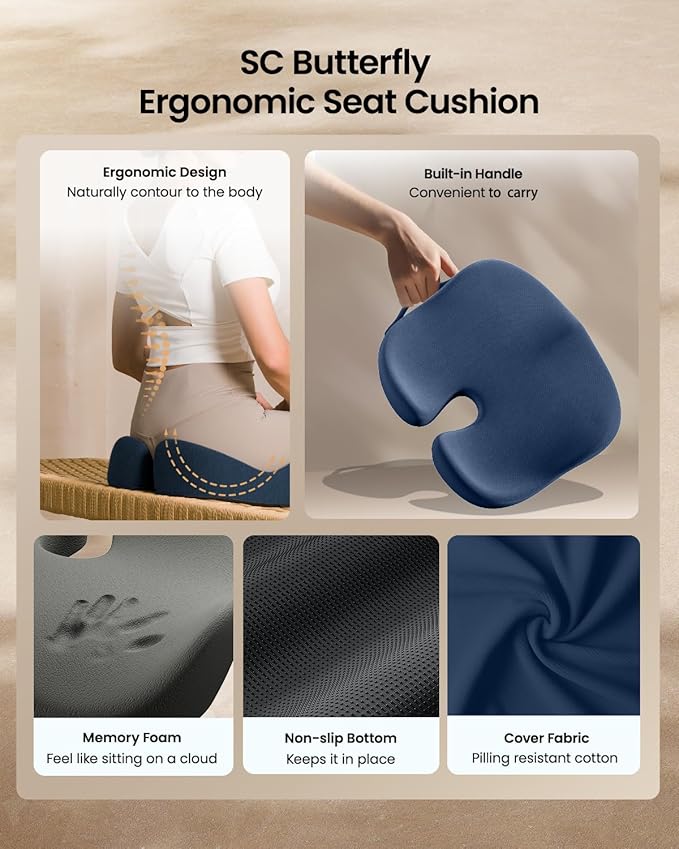 ProtoArc Seat Cushion, Office Chair Cushion for Sciatica, Coccyx Cushion, Ergonomic Memory Foam Seat Cushion for Car, Home, Pressure Relief Pad for Hip, Tailbone, All Day Comfort - Nayy