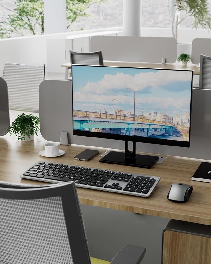 Wireless Keyboard Mouse Combo - 2.4Ghz Office Quiet Keyboard and Mouse Wireless - 104 Keys Full Size Ergonomic Keyboard for Laptop, Computer, PC, Notebook (Full Size Grey Black)