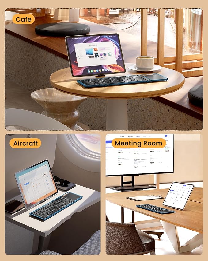 ProtoArc Foldable Keyboard with Touchpad, XK01 TP Folding Portable Keyboard, Full Size Keys, Large Trackpad Bluetooth Travel Keyboards for Laptop PC Tablet - Blue