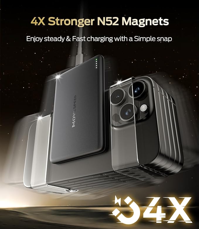 MOVE SPEED 0.3'' Ultra Slim MagSafe Portable Charger, 5000mAh Magsafe Battery Pack iPhone 17 Air Accessories, Magnetic Power Bank with USB C Port for iPhone 17 Pro Max Air/16/15/14/13/12, Glacier Gray