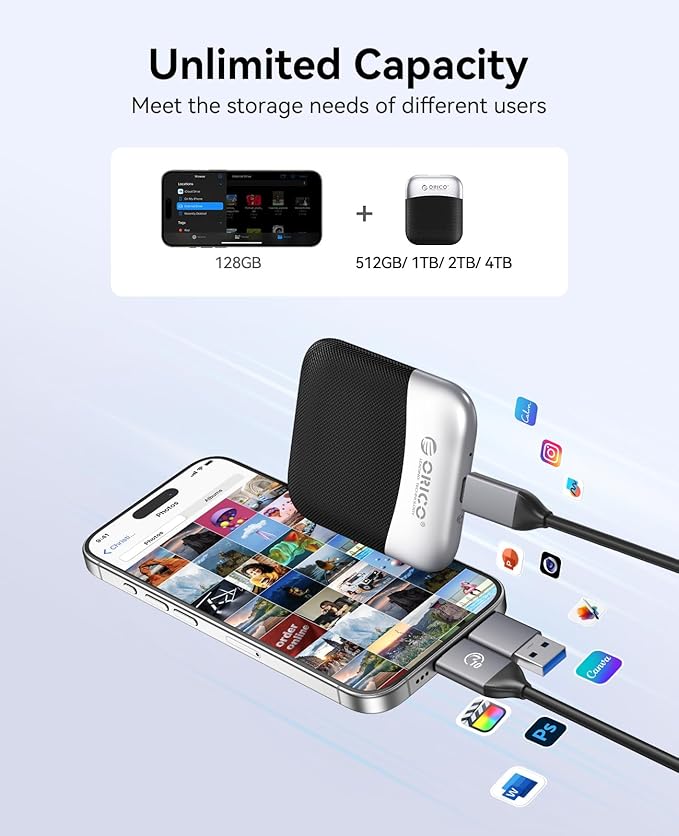 ORICO 1TB External SSD with 2 in 1 USB C & A Cable, Up to 460MB/s, Plug and Play Portable Solid State Drives, Reliable Storage for USB C Smartphone, Tablet, PC - M5PLUS