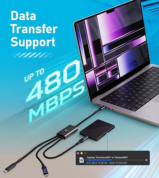Futurizta Tech® Hydra 3‑in‑1 Triple USB‑C 100 W PD Fast‑Charge Cable with Smart Triboost® & LED Watt Display – Charge Laptop, Phone & Tablet Simultaneously