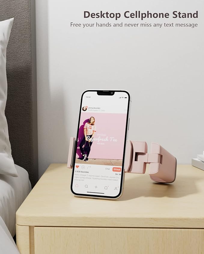 MiiKARE Travel Essentials Airplane Phone Holder, Universal Handsfree Phone Mount for Flying with 360 Degree Rotation, Travel Must Haves Phone Stand for Desk, Tray Table, Pink