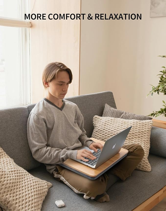 Portable Lap Laptop Desk with Pillow Cushion, Fits up to 15.6 inch Laptop, Lap Stand for Bed & Couch & Carpet, Book Tablet/Drawing Board/Computer Laptop Stand - Light Brown Wood