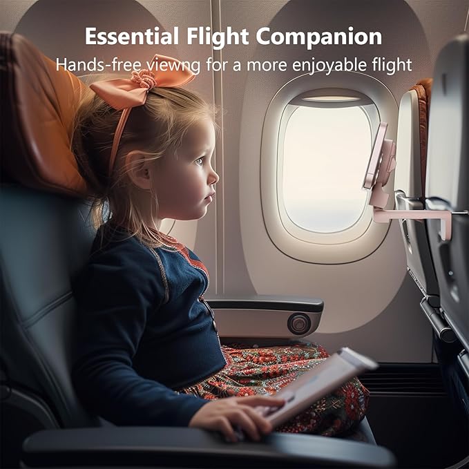 MiiKARE Travel Essentials Magnetic Airplane Phone Holder, Universal Handsfree Phone Mount for Flying with 360 Degree Rotation, Travel Must Haves Phone Stand for Desk, Tray Table, Pink