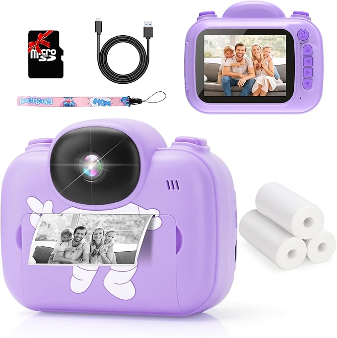 Kids Camera Instant Print, 3.5'' Kids Digital Camera Instant with 1080P HD Photos & Videos, Christmas Birthday Gifts for Girls Boys Age 3-12 (Purple)