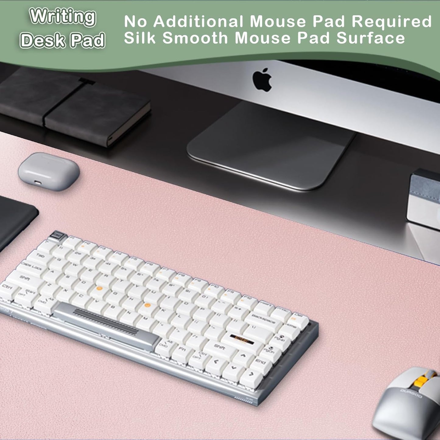 Boutilon Leather Desk Pad Protector,Non-Slip Mouse Pad,Laptop Desk Pad,Office Mouse Mat,Waterproof Leather Desk Blotter,Desk Writing Pad for Office and Home (M-Light Pink,30"x14")