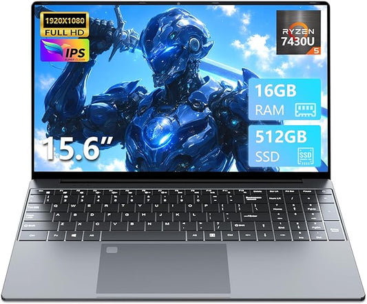 2025 Laptop with Ryzen 7430U Processor( 6C/12T,up to 4.3GHz) (Beat i7-1355U) , Laptop Computer Win 11 Pro, Traditional Laptops 16GB DDR4 512GB SSD 15.6"Full HD IPS Display 1MP Camera Type-C BT 5.0