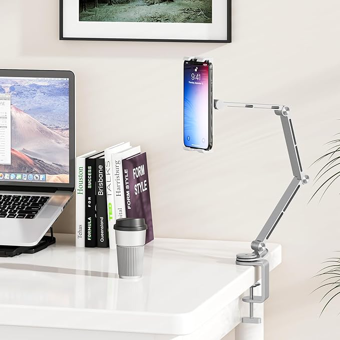 Tablet Stand Holder, Adjustable Foldable Tablet Arm iPad Desk Mount with 360°Rotate Base, Phone Holder iPad Stand for Desk and Bed, Compatible with Tablets, Phones or Other 4-15.6" Device