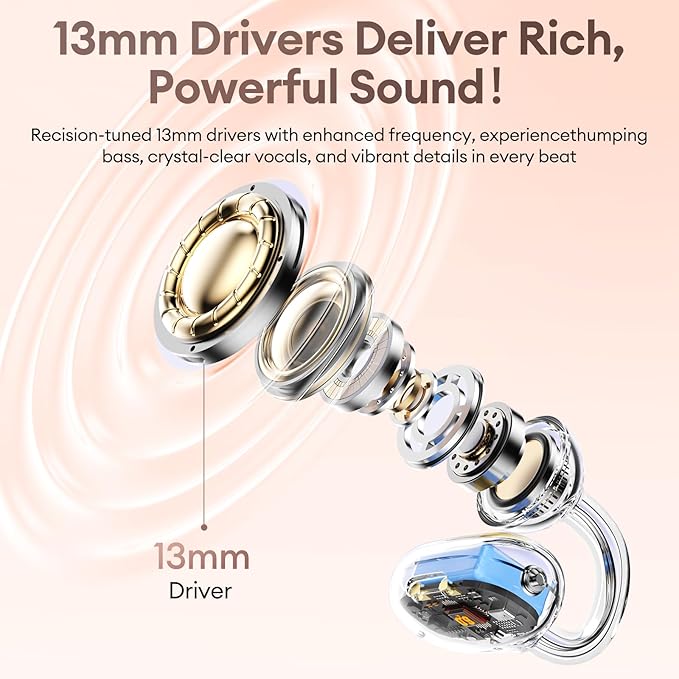 2 in 1 Clip on Open Ear Headphones Wireless Earbuds, 0 Delay Bluetooth 6.0, Ultra-long 140H Play, Auto L-R Recognition Touch Control, Hybrid Noise Reduction for Work Fitness Daily Use,Ctbuds Rose Gold