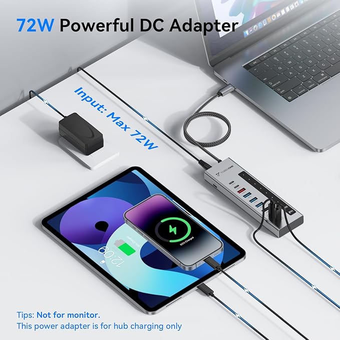 TobenONE Powered USB C Hub, 11-in-1 10Gbps USB C Splitter with 5 USB-A and 5 USB-C, 72W Adapter, 100W PD-IN, 45W USB C Charging Port, USB C Expander for Laptop/PC, MacBook, iPad,Phone(Not for Monitor)