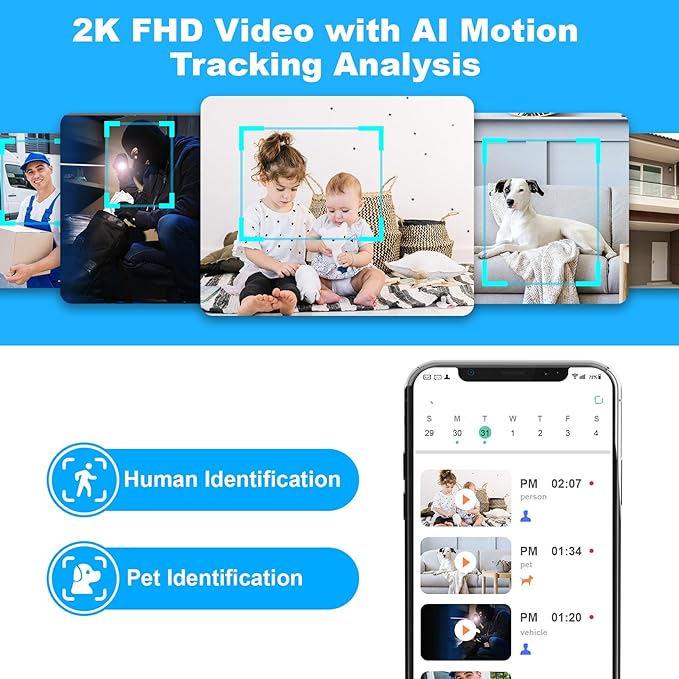 2K Pan/Tilt Security Camera, WiFi Indoor Cameras for Home Security with AI Motion Detection, Pet/Dog/Baby Camera with Phone App, 2-Way Audio, 24/7, Siren, TF/Cloud Storage
