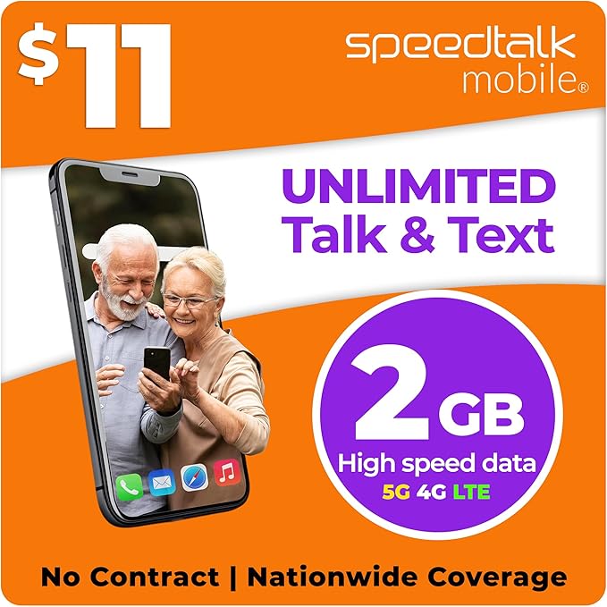 SpeedTalk Prepaid Phone Plan – Unlimited Talk & Text + 2GB - 5G 4G LTE Data – SIM Card for Unlocked Cell Phones & Smartphones – Bring Your Own Phone – 30 Day Nationwide Wireless Service