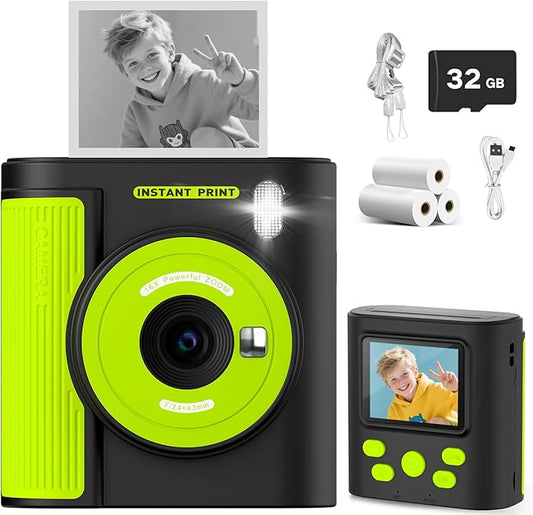 Zicor Kids Camera Instant Print, HD Digital Video & Instant Print Camera for Kids, Fun Christmas Birthday Gifts for Boys and Girls, Comes with 32GB SD Card, Lightweight & Portable - Black