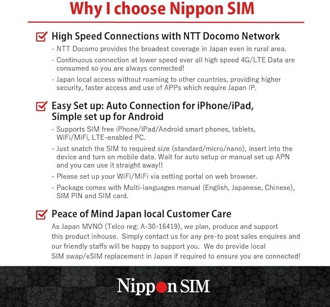 Japan SIM Card 90 Days Data Only | 135GB High-Speed 4G LTE | No Roaming Needed for Faster, Safer Access | Hotspot tethering Supported | Docomo Network | Made in Japan