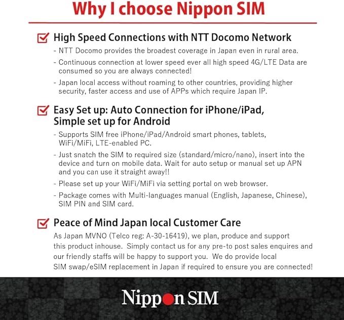 Japan SIM Card 30 Days Data Only | 50GB High-Speed 4G LTE + Unlimited Data at Reduced Speed | No Roaming Needed for Faster, Safer Access | Hotspot tethering Supported | Docomo Network | Made in Japan