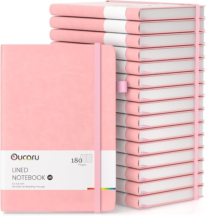 Oucaru Lined Journal Notebook, 16 Pack, 180 Pages, A5 Journals for Writing, 100 GSM Thick Paper, Small Notebooks Daily Journal for Women Men Work, Business, School, Travel Supplies