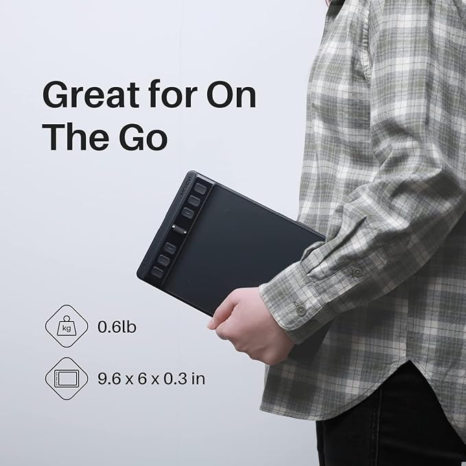 HUION Drawing Tablet Inspiroy 2 Small, Digital Art Tablet with Scroll Wheel, 6 Hotkeys, Battery-Free Stylus, Graphics Tablet for Drawing, Design, Writing, Work with PC, Mac & Android, Black