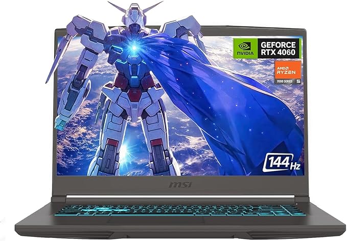 MSI 15.6" 144Hz FHD Thin Bezel IPS Gaming Laptop, AMD Ryzen 5 7535HS, NVIDIA GeForce RTX 4060, 32GB DDR5, 1TB NVMe SSD, Backlit Keyboard, WiFi 6E, Windows 11, Cosmos Gray, EAT Laptop Foldable Stand
