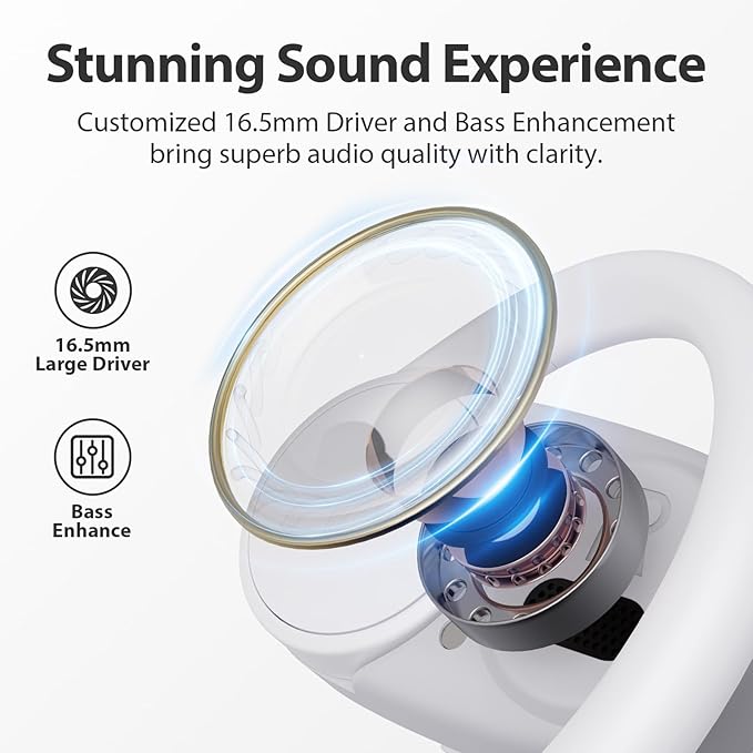 1Mii Open Ear Headphones, Wireless Sports Earbuds 60 Hours Long Playtime with Charging Case (White)