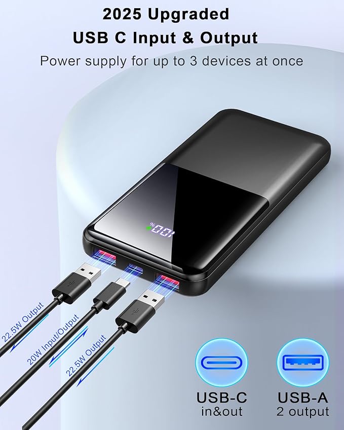 Portable Charger Power Bank, 10000mAh 22.5W Mini Portable Battery Fast Charging Battery Pack Travel Essentials, PD 3.0 QC 4.0 External Phone Powerbank for iPhone Android Samsung and USB/USB-C Devices