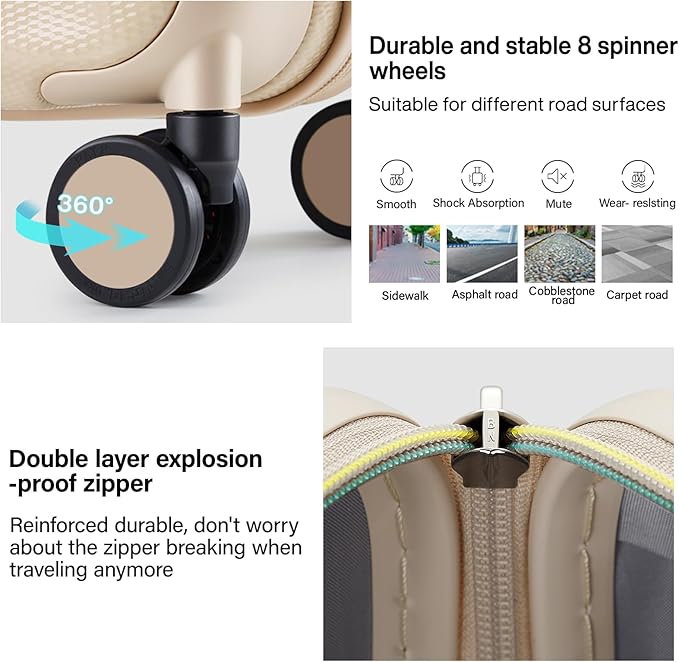 Hanke Expandable Hardshell Luggage Sets 3 piece Carry on Luggage with Wheels Suitcases Lightweight Checked Travel Luggage Rolling Large Suitcase Travel Luggage Bag Woman Men 20/24/29" Cuba Sand Pink