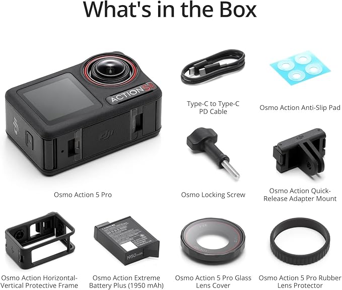 DJI Osmo Action 5 Pro Essential Combo, Waterproof Action Camera with 1/1.3" Sensor, 4K/120fps Video, Subject Tracking, Stabilization, Dual OLED Touchscreens, Action Camera 4K Ideal for Sports, Vlog