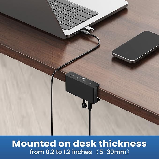 10Gbps USB C Hub - EJAY 4Ports Aluminum USB 3.2 Docking Hub Clamp Design for Desk/Computor with Extra Power Supply Port and 47inches Long Data Cable&39inches Power Cable (BJ-4C-BK)