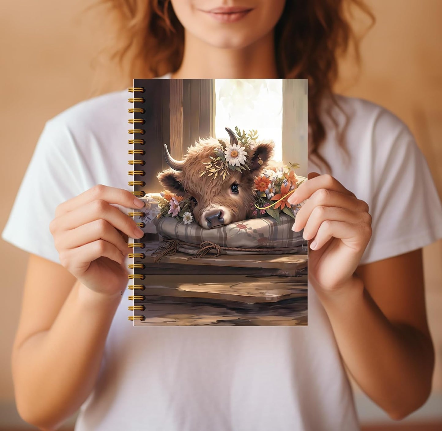 Highland Cow Notebook Journal - Spring Highland Cow Gifts, Daisy Floral Spiral Journal Notebook 5.5×8.3, Cow Gifts for Women, Cow Gifts for Cow Lovers, 164 Pages