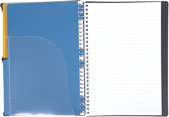 Mintra Office Durable PREMIUM Spiral Notebook, ((Black, 2 Subject (6in x 9.5in)), Wire, Fabric Covered Coils, No Snags, Removable Adjustable Pocket Dividers, Ruler, Organization, Customizable