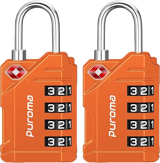 Puroma TSA Approved Luggage Locks, 2 Pack 4 Digit Resettable Travel Combination Code Lock with Zinc Alloy Body for Suitcase, Backpack, Laptop Bag, Gym Locker, Toolbox (Orange)