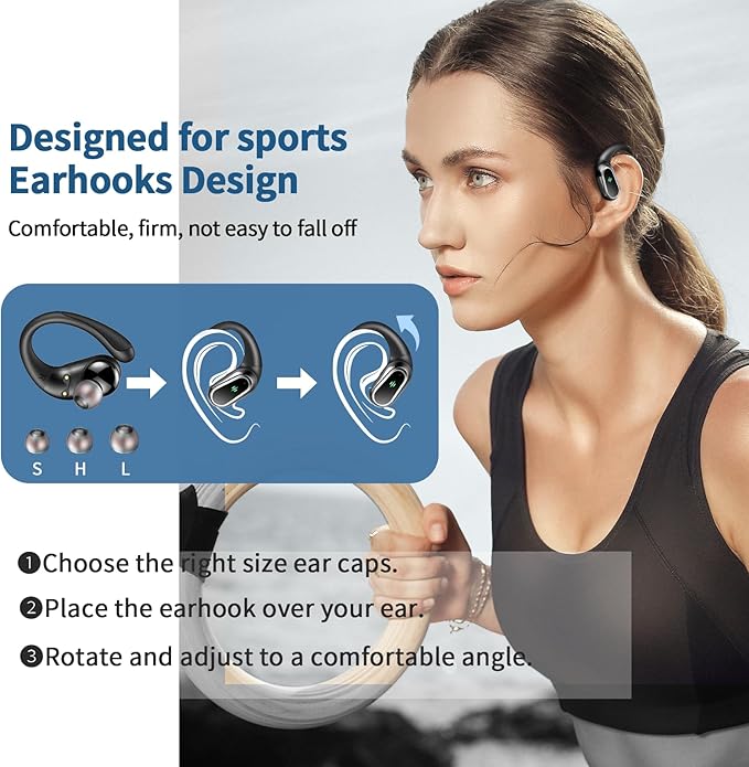 Wireless Earbuds, 2025 Bluetooth 5.4 Headphones Sport, 50Hrs HiFi Stereo Deep Bass Over-Ear buds with ENC Noise Cancelling Mic, IP7 Waterproof & LED Display Earphones with Earhooks for Workout/Running
