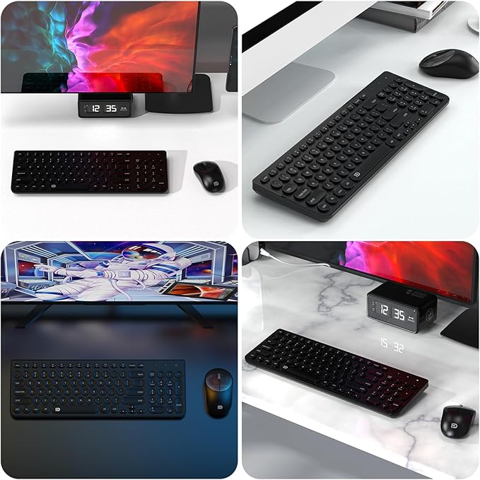 FD Wireless Keyboard and Mouse Combo - 2.4GHz USB Cordless, Cute Round Keys, Quiet and Slim Set for Laptop, Computer, TV, and Mac - Black