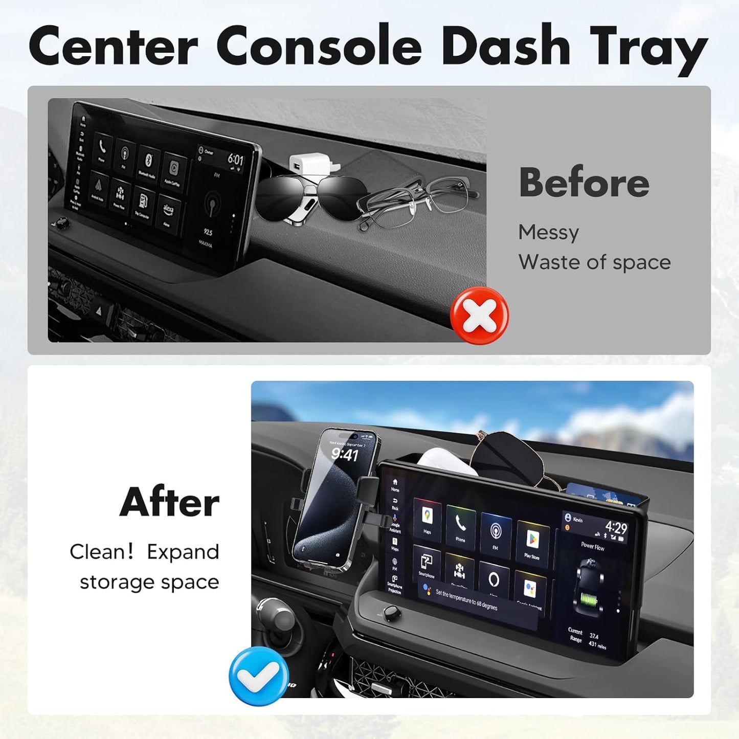 FIILINES Phone Holder for Honda Accord 2023-2026 (Fit 12.3" Touch Screen), Phone Mount with Dash Organizer for Accord Accessories, 360 Degree Rotation Dash Mount Cell-Phone Holder