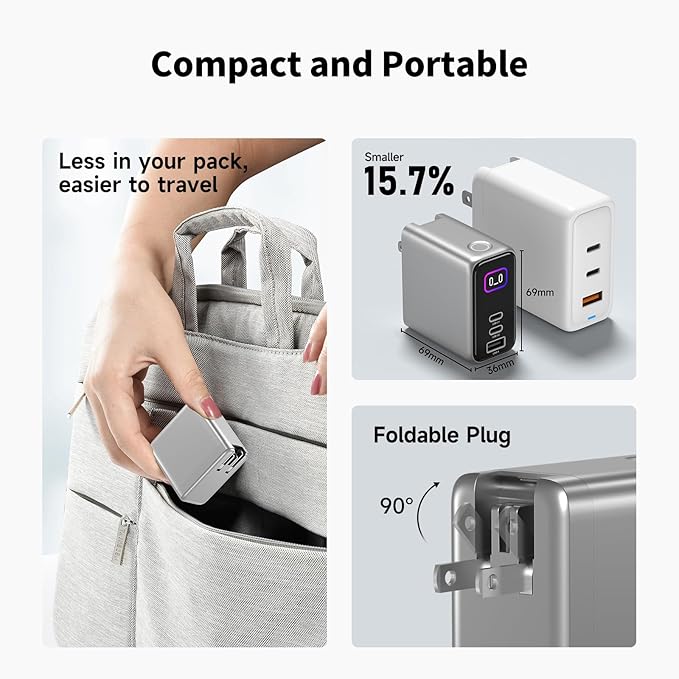 140W MAX USB C Charger | 3-Port Fast Charging Station (2xUSB-C PD3.1 + USB-A QC3.0) | Intuitive Touch Controls, for for MacBook, iPhone 17/16 Series, Samsung Galaxy, Pixel and More